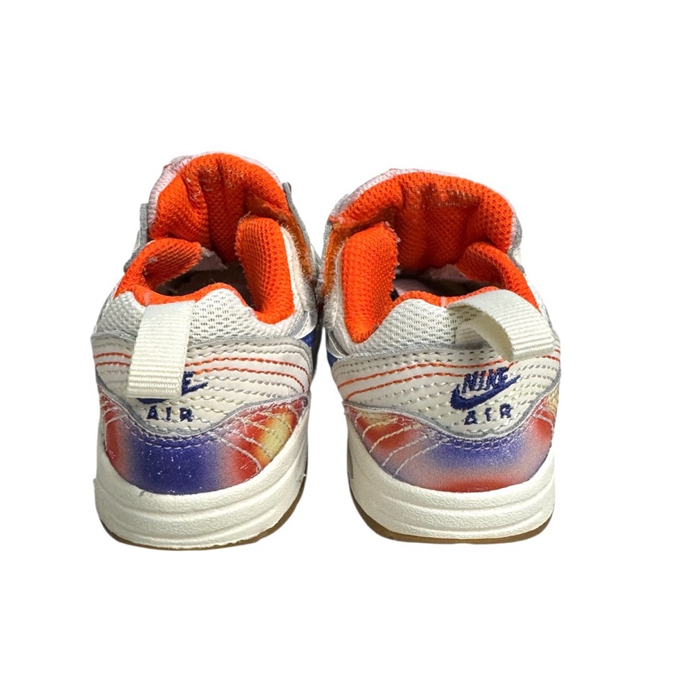 Nike Air Max 1 White and Blue Sneakers with Orange Accents Toddlers 5C - Picture 4 of 8
